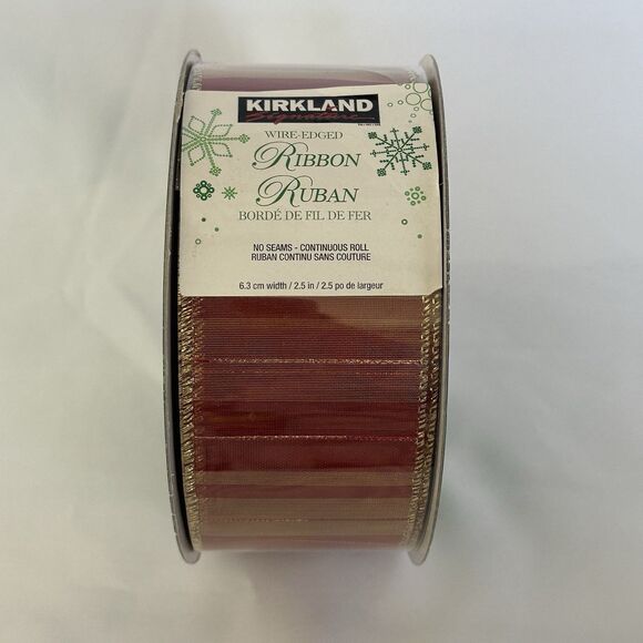 Kirkland Christmas Ribbon Wire-Edged Red Gold 50 Yards 2.5” Width - Picture 2 of 7
